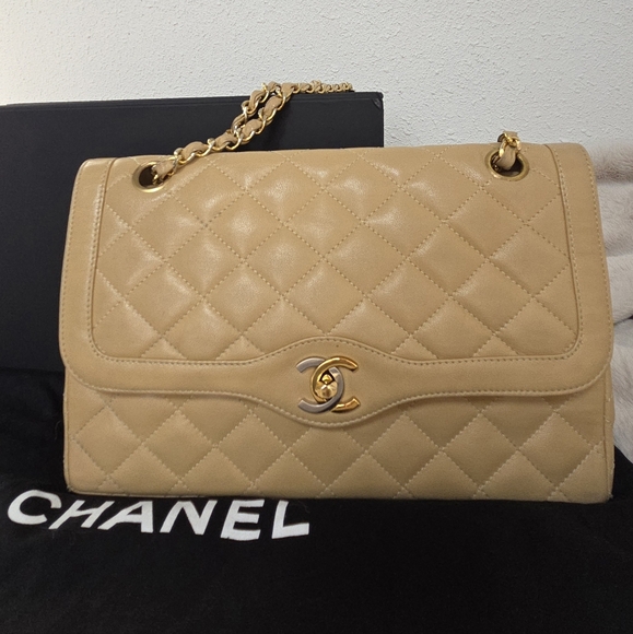 Chanel Vintage Double Flap Shoulder Bag Two Tone CC Turn Lock - Picture 1 of 1